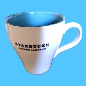 STARBUCKS MUG COFFEE/ TEA  WHITE & Baby BLUE 2007  VINTAGE